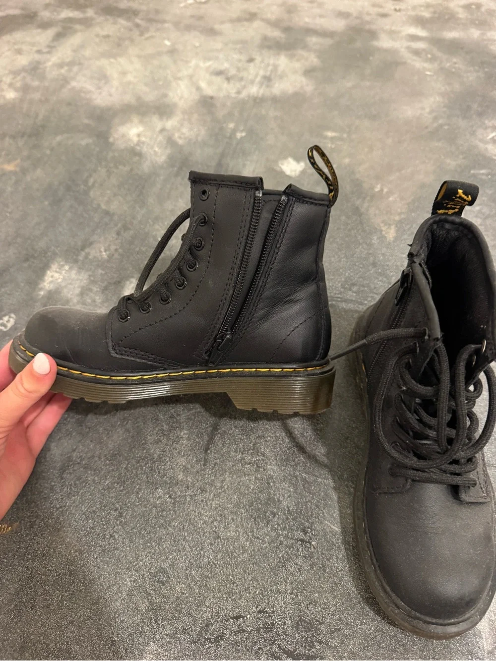 Dr. Martens Black Lace-Up Combat Boots with Yellow Stitching